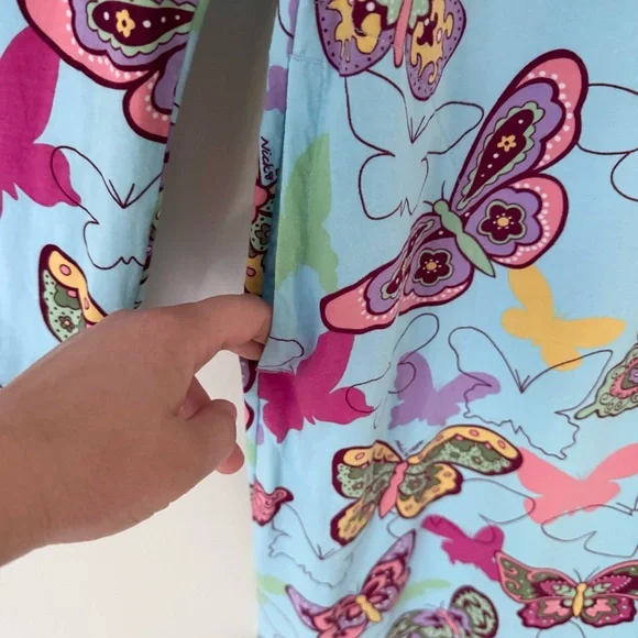 Nick & Nora Sleepshirt Nightgown Butterflies Blue Long Sleeve Pockets Size Large - Picture 4 of 10